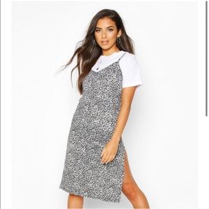 Leopard Print Jersey Slip Midi Dress